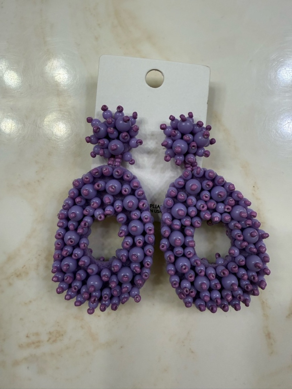 Purple Beaded Statement Drop Earrings